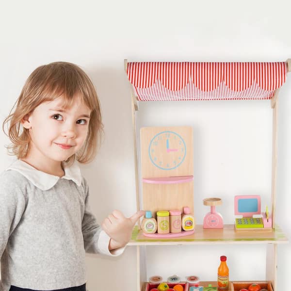 Wooden Grocery Store Stand Pretend Play Kitchen Workshop for Toddler Girls Boys 