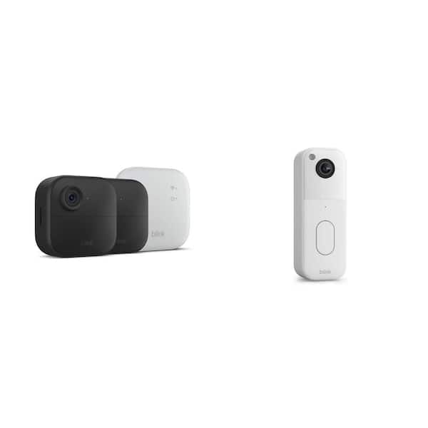 Outdoor 4 XR-Wireless Security Camera System with 2-Cameras and Sync Module XR, Black and Wireless Video Doorbell, White