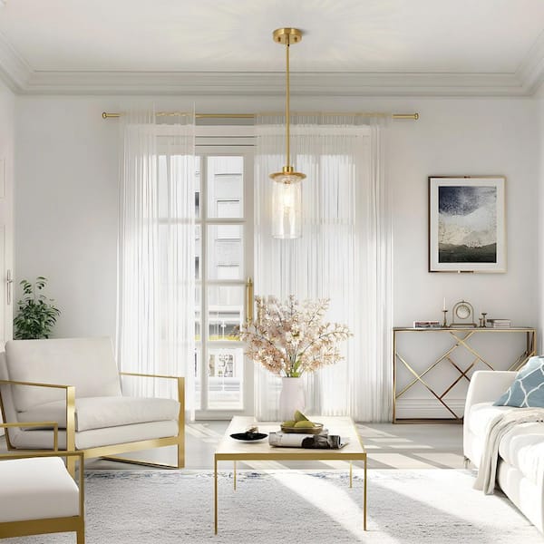 Jasslynn 60W 5.9 in. 1 Light Gold Pendant Light with Crackled Glass Shade, Modern Mid-Century Hanging Island Light