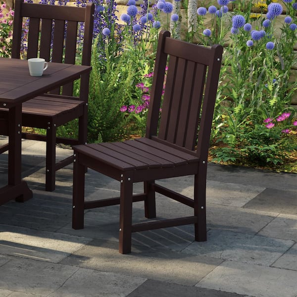 Hayes HDPE Plastic All Weather Outdoor Patio Armless Slat Back Dining Side Chair in Dark Brown