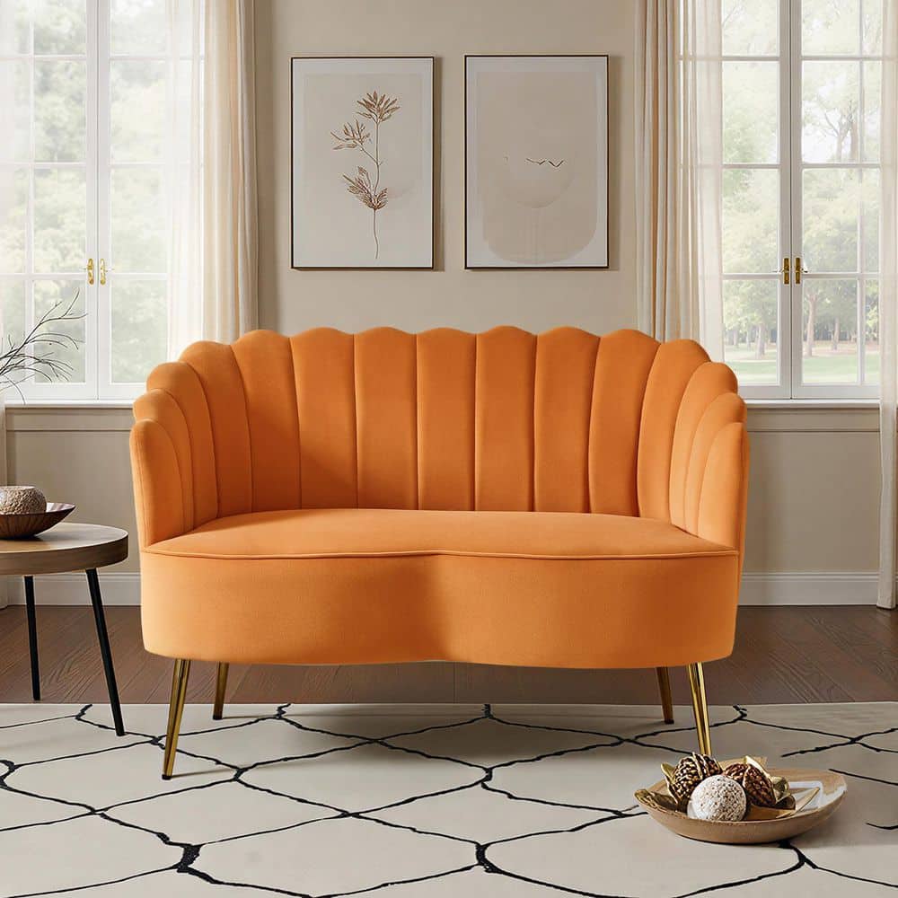 JAYDEN CREATION Yeran Velvet 50.2 in. Orange 2-Seats Loveseat with