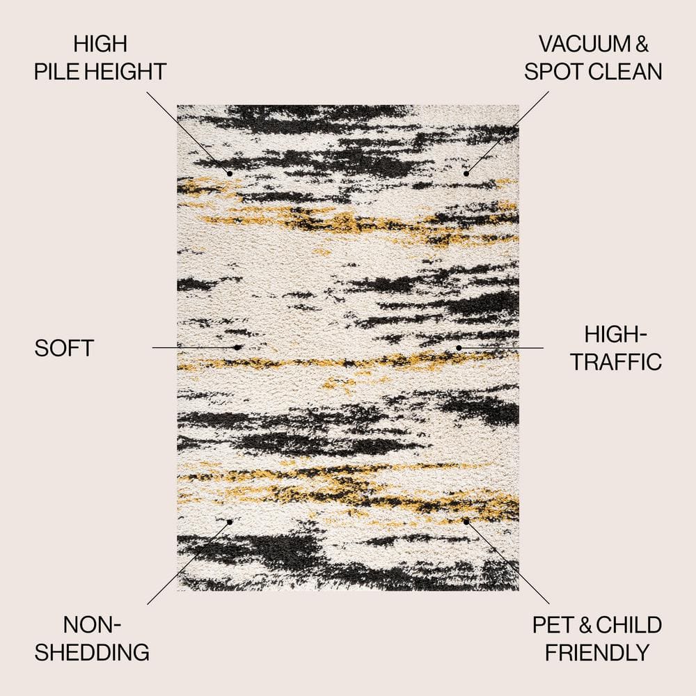 Nova 8' x 10' Black and Beige Abstract Shag Rug