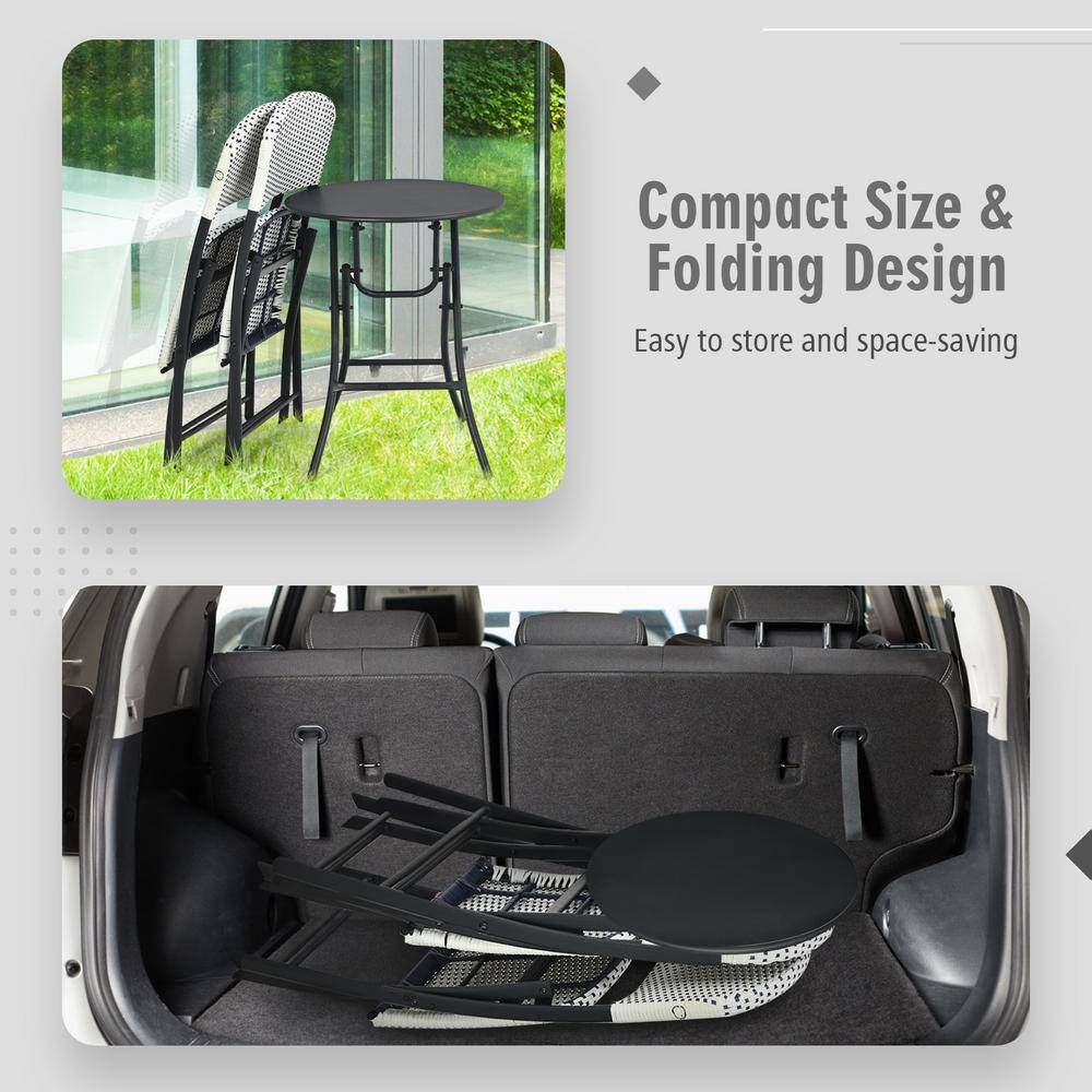 Black and White Rattan Folding Bistro Set with Round Table