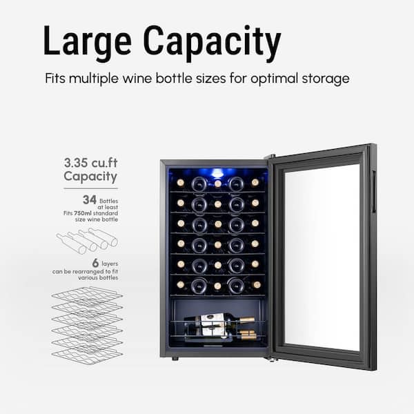 18.8 in. W 32-Bottle Freestanding Compressor Wine Cooler Refrigerator Fridge Cellar Cooling Unit in Stainless Steel