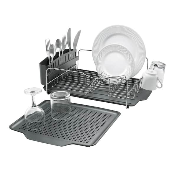 Double 2 Tier Dish Drainer Plates Rack Glass Cutlery Holder Kitchen Drip  Tray BK