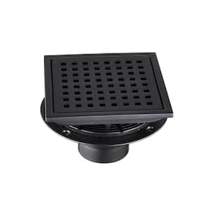 6 in. Square Grate Shower Drain Stainless Steel Shower Floor Drain with Hair Strainer Drain Shower in Matte Black