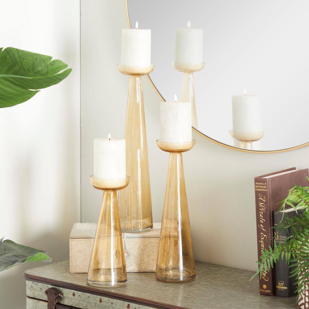 Gold Glass Pillar Candle Holder (Set of 3)