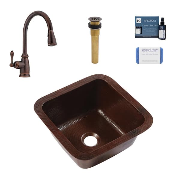 SINKOLOGY Pollock Copper 12 in. Single Bowl Undermount Kitchen Sink with Canton Faucet Kit