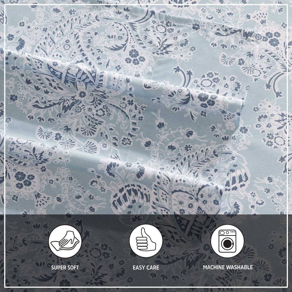 Prairieland Paisley Blue Queen Microfiber Sheet Set with Pillowcases