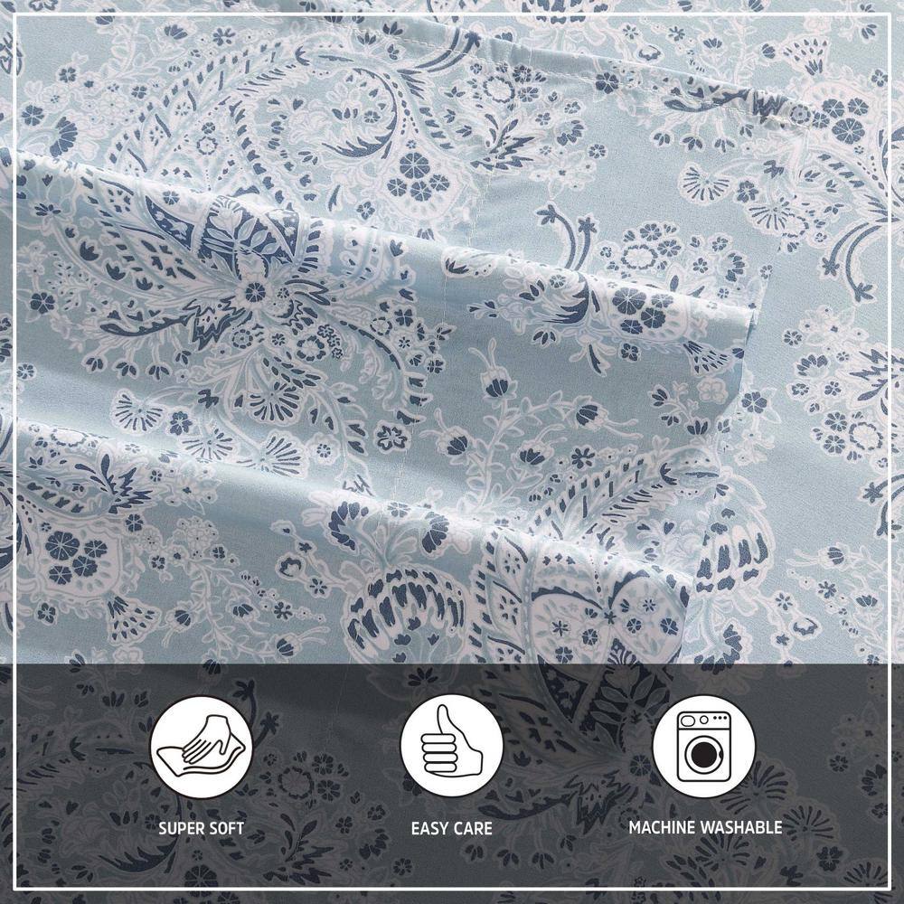 Prairieland Paisley Blue King Microfiber Sheet Set