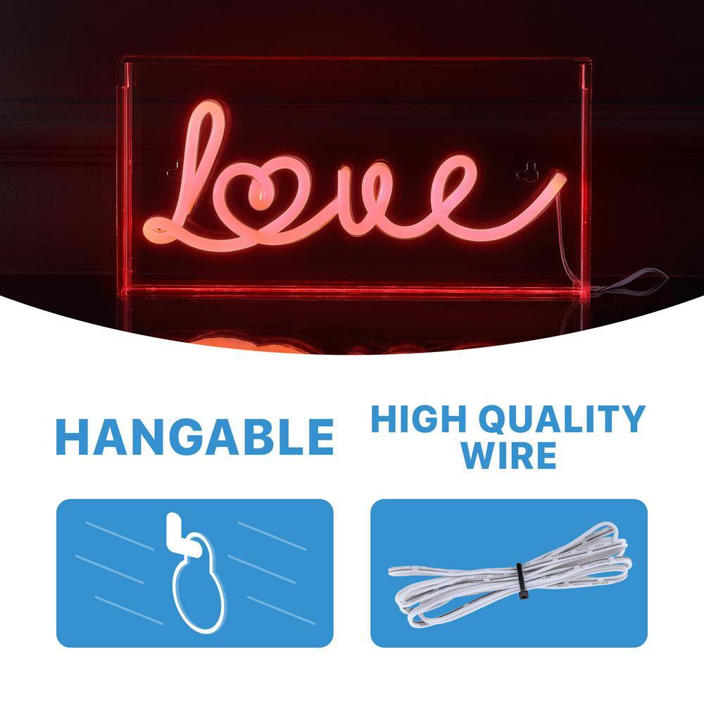 Love Red Acrylic Box USB LED Neon Light, 11.88" x 5.88"