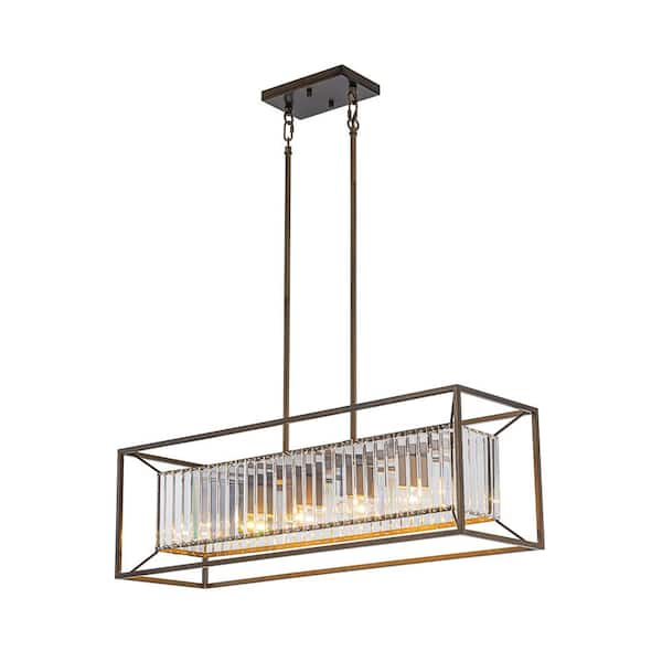 Calidad 5-Light Rectangular Crystal Chandelier Brown Finish Hanging Light for Kitchen Island