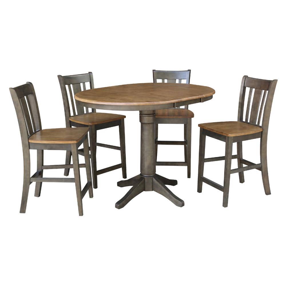 Olivia 5-Piece 36 in. Hickory/Coal Extendable Solid Wood Counter Height Dining Set with San Remo Stools