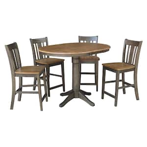 Olivia 5-Piece 36 in. Hickory/Coal Extendable Solid Wood Counter Height Dining Set with San Remo Stools