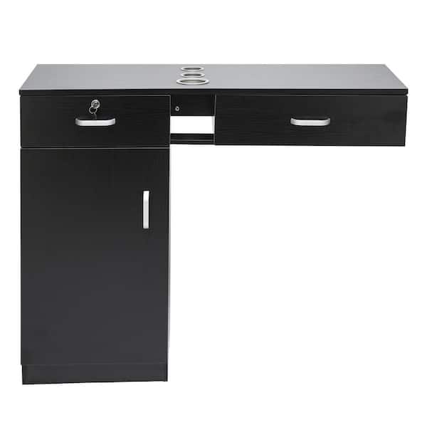 Karl home Wall Mount Black Hair Styling Barber Station Table with 2-Drawers
