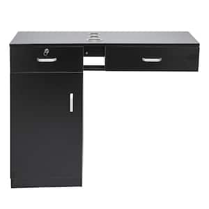 Wall Mount Black Hair Styling Barber Station Table with 2-Drawers