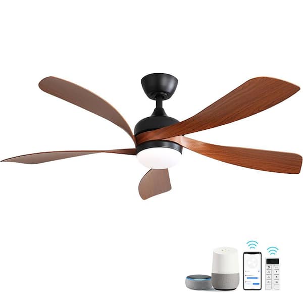 45 In. Indoor/Outdoor Black Smart Downrod Ceiling Fan with Integrated LED and 6 Speed DC Remote APP Control