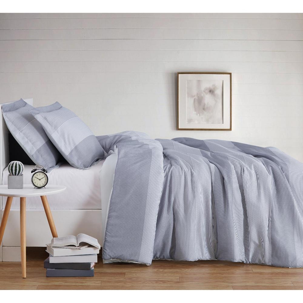 Gray Multi Stripe Full/Queen Microfiber Duvet Cover Set
