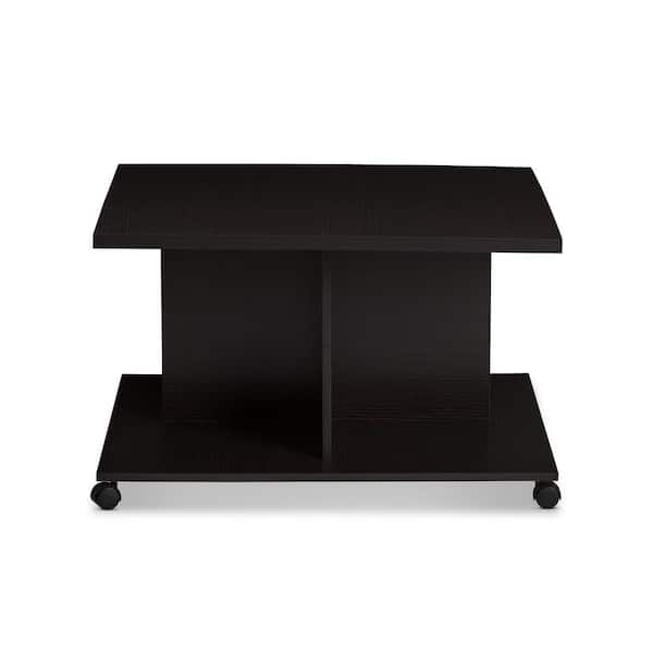 Cladine 32 in. Wenge Dark Brown Medium Square Wood Coffee Table with Casters