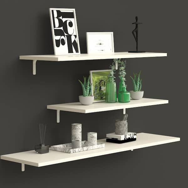2 Wood Shelf White Laminated 11.8 in. D x 23.63 in. L with 4 Heavy Duty Metal Shelf Bracket 8 in. Kit