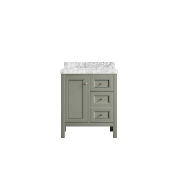 Willow Collections Nashville 30 in. W x 22 in. D x 36 in. H Single Sink Bath Vanity Center in Evergreen with 2" Carrara Marble Top