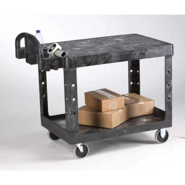 Rubbermaid Commercial Heavy Duty 2 Shelf Utility Cart 33 14 H x 25 34 W x  45 14 D Black - Office Depot