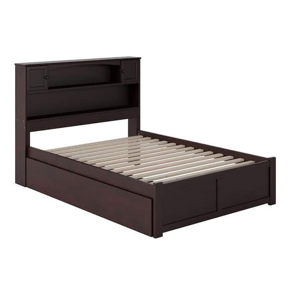 Newport Espresso Full Solid Wood Storage Platform Bed with Flat Panel Foot Board and 2 Bed Drawers