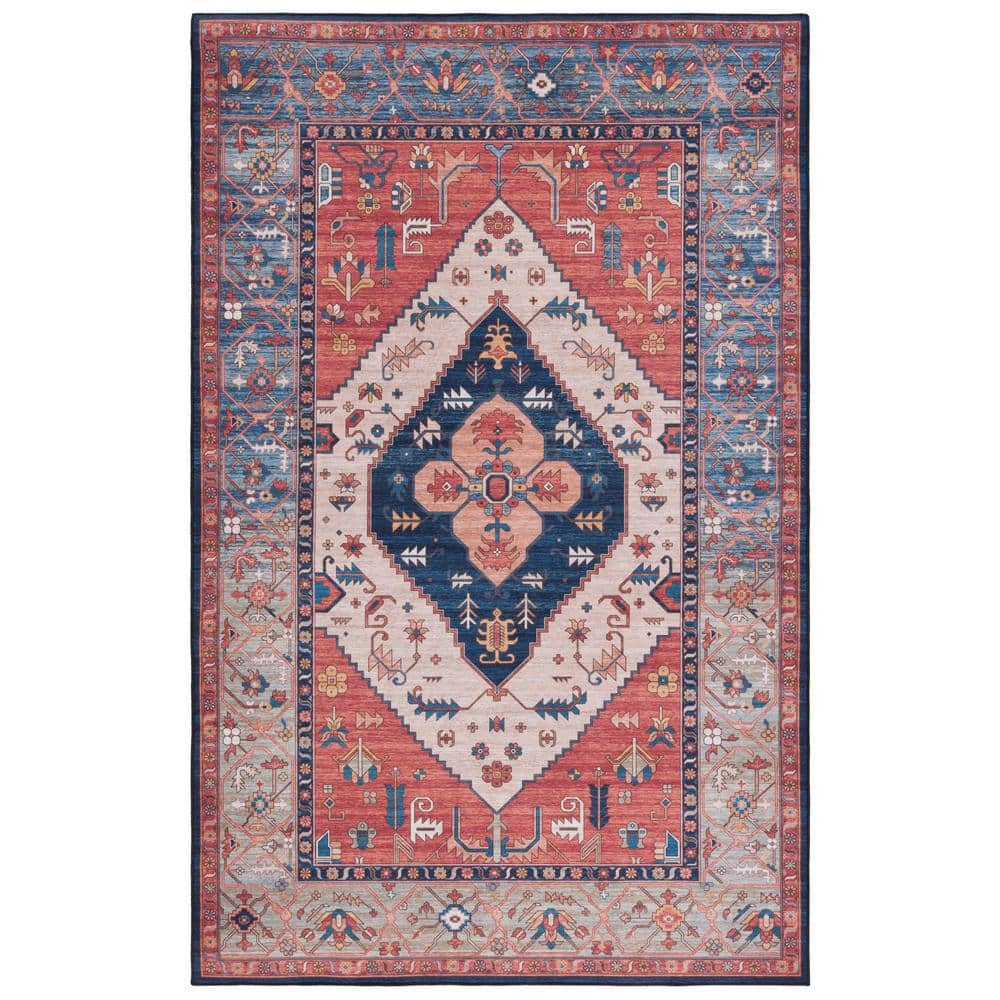 Tucson 5' x 8' Blue and Rust Machine Washable Area Rug