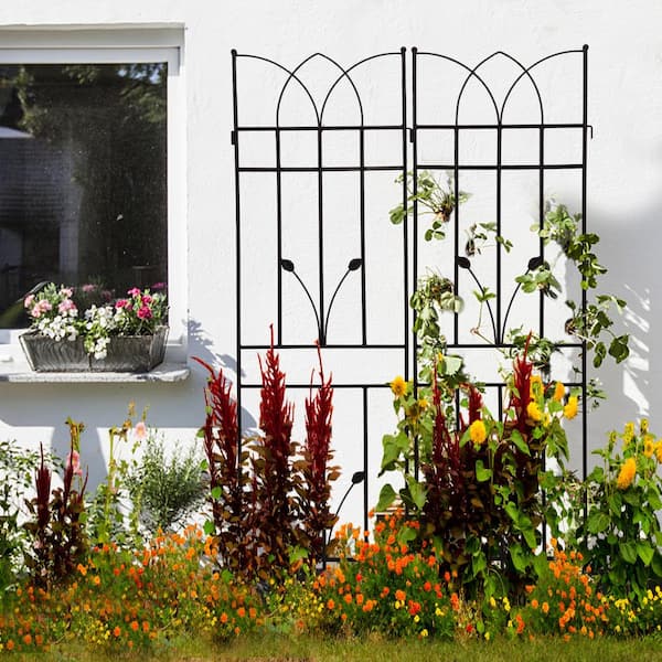 17.7 in. x 71 in. Metal Garden Rustproof Trellis for Climbing Plants, Black (4-Pack)