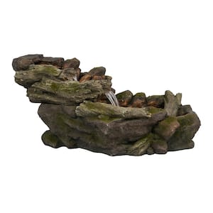 41 in. x 20 in. x 20 in. Large Brown Rock Wood-Look Fountain with Moss Indoor and Outdoor Polyresin Water Feature