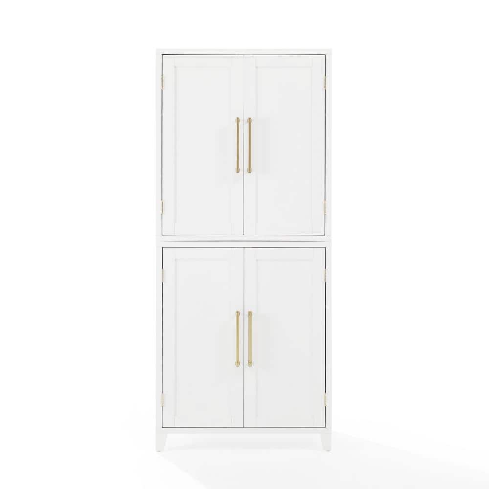 White Recessed Panel Kitchen Pantry Storage Cabinet with Gold Hardware