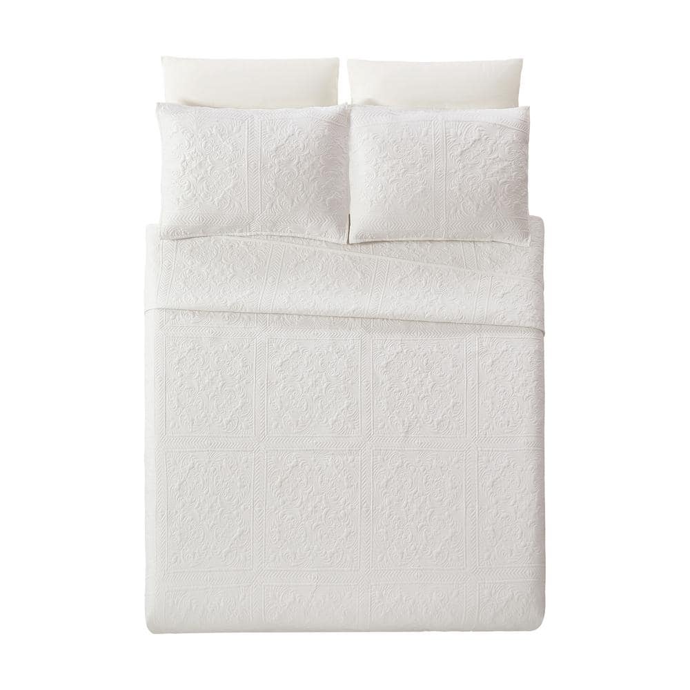White Full/Queen Microfiber Reversible Bedspread Set