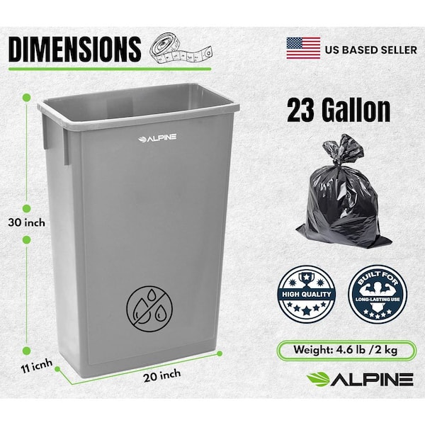 23 Gal. Grey Plastic Vented Commercial Slim Trash Can (5-Pack)