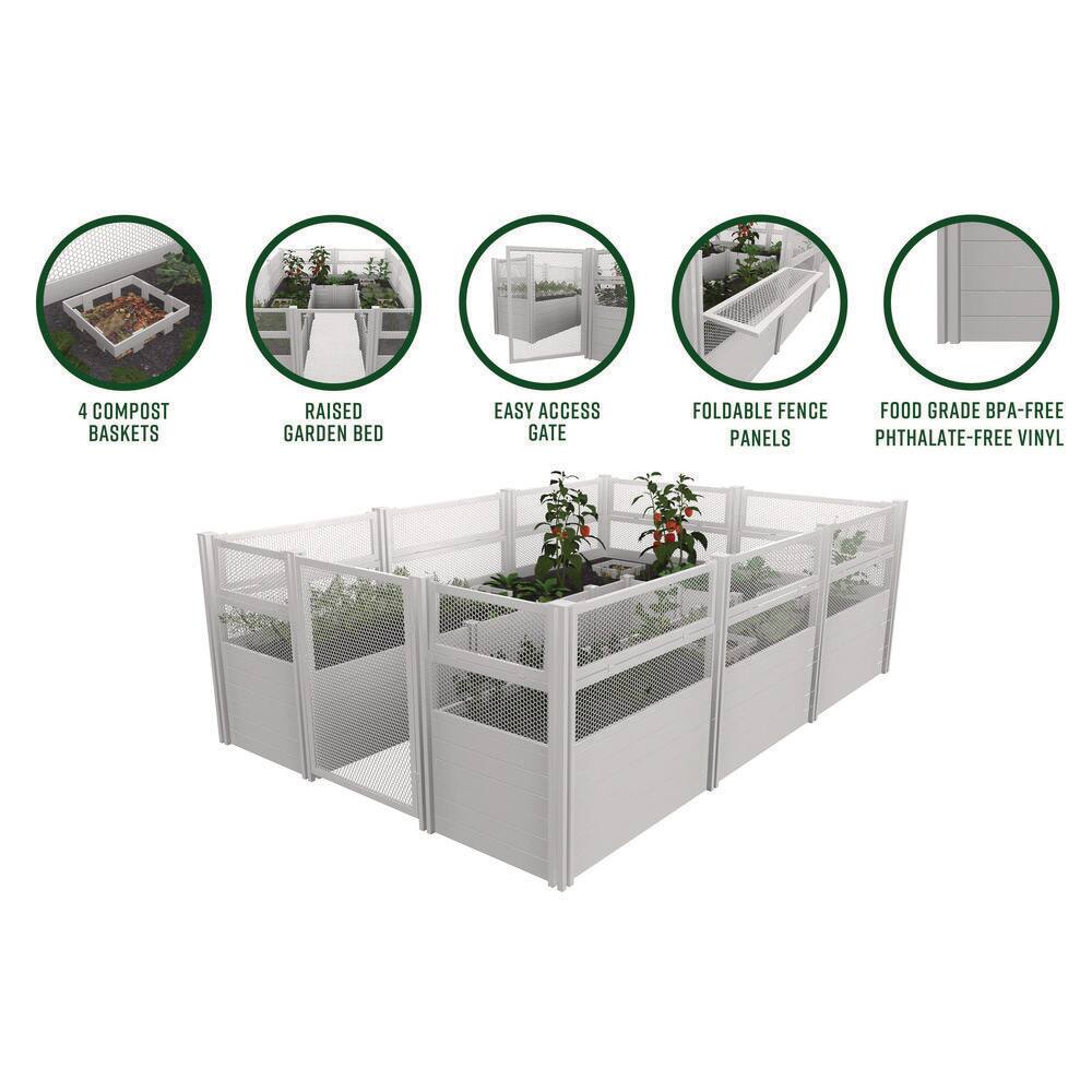 12 ft x 8 ft White Vinyl Keyhole Composting Garden Bed