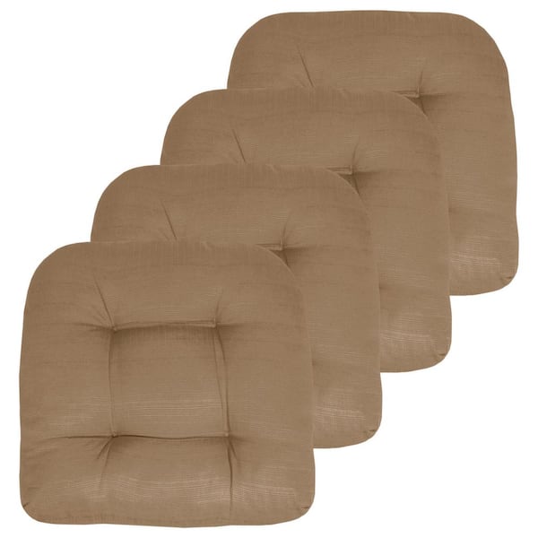 Sweet Home Collection 19 in. x 19 in. x 5 in. Solid Tufted Indoor/Outdoor Chair Cushion U-Shaped in Taupe (4-Pack)