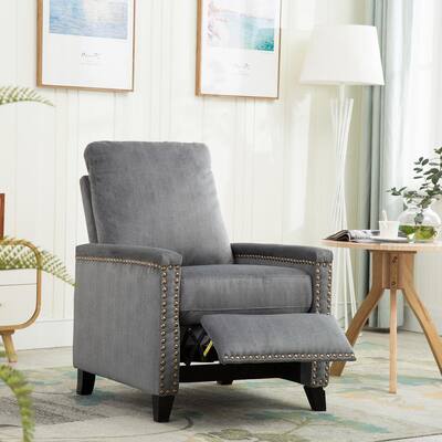 28 in. Width Big and Tall Slate Gray Microfiber Nailhead Trim 3 Position Manual Recliner