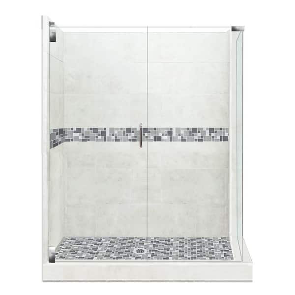 American Bath Factory Newport Grand Hinged 42 in. x 48 in. x 80 in. Left-Hand Corner Shower Kit in Natural Buff and Chrome Hardware