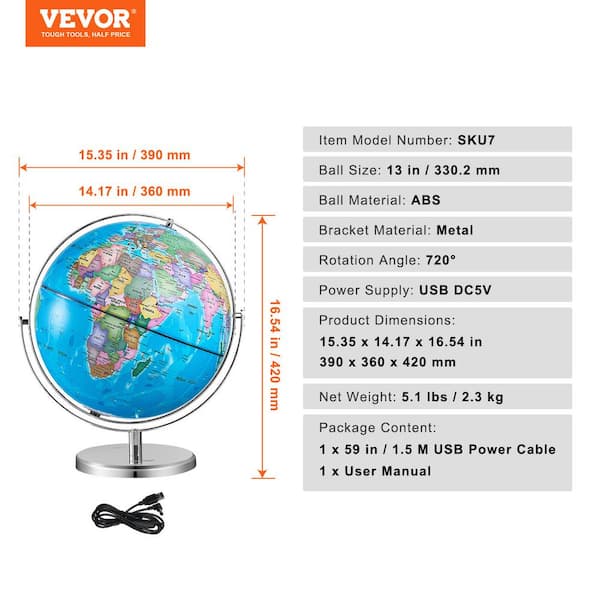 VEVOR Illuminated World Globe with Stand 16.54 in x 13 in