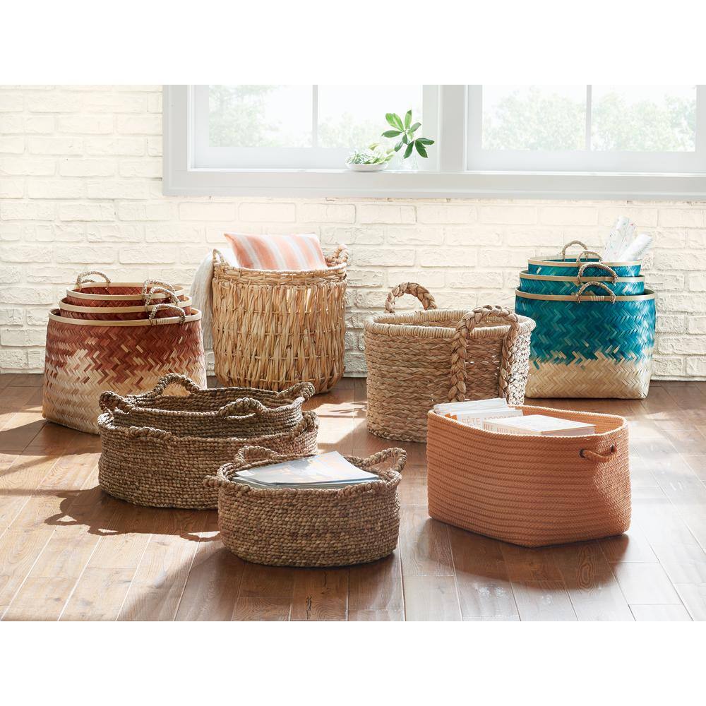 Tall Round Wicker Storage Basket with Contemporary Weave - 25" x 19"