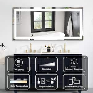 60 in. W x 28 in. H Rectangular Frameless Anti-Fog Wall Bathroom Vanity Mirror in Aluminum Front LED Light Super Bright
