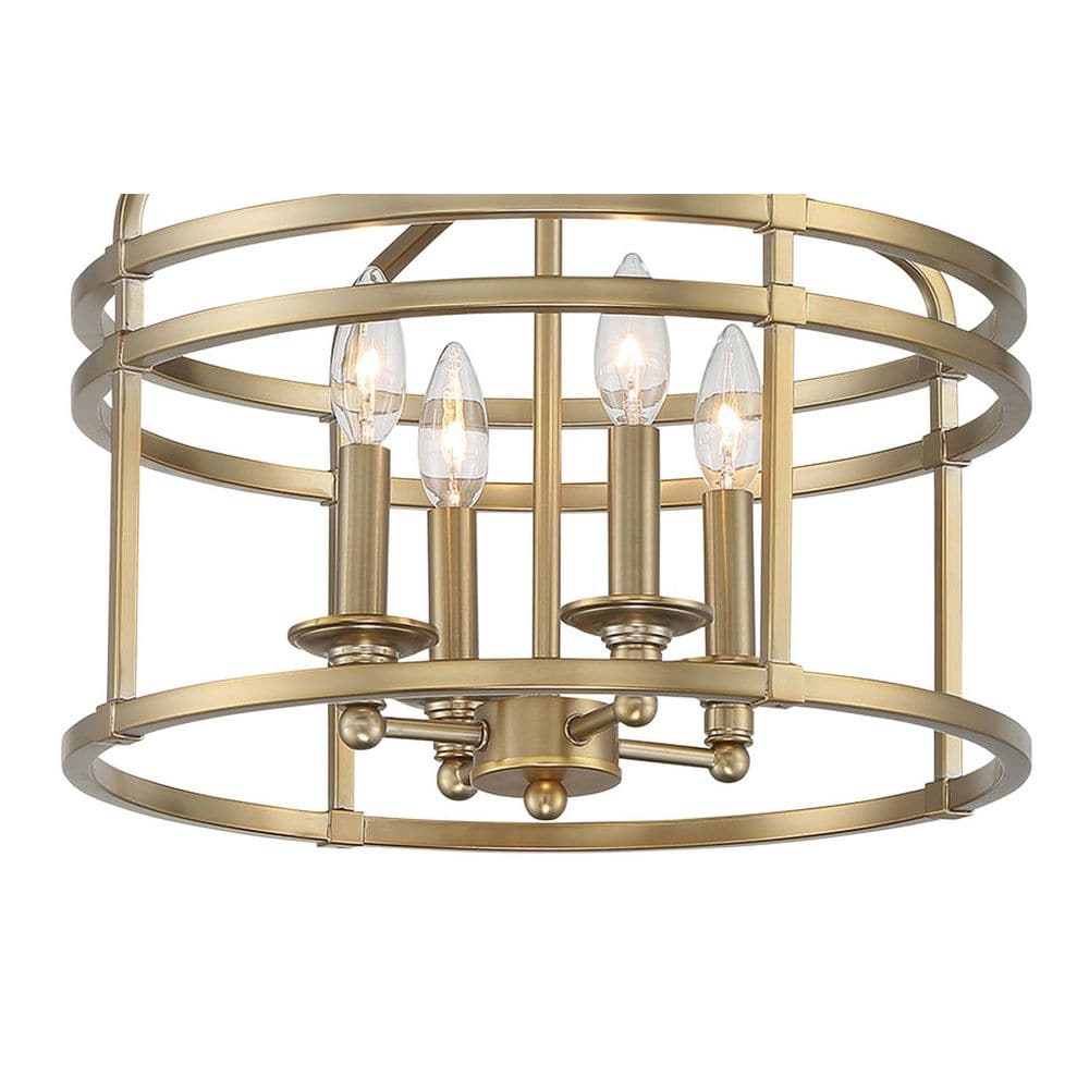 Brushed Honey Gold Glass Drum 4-Light Semi Flush Mount