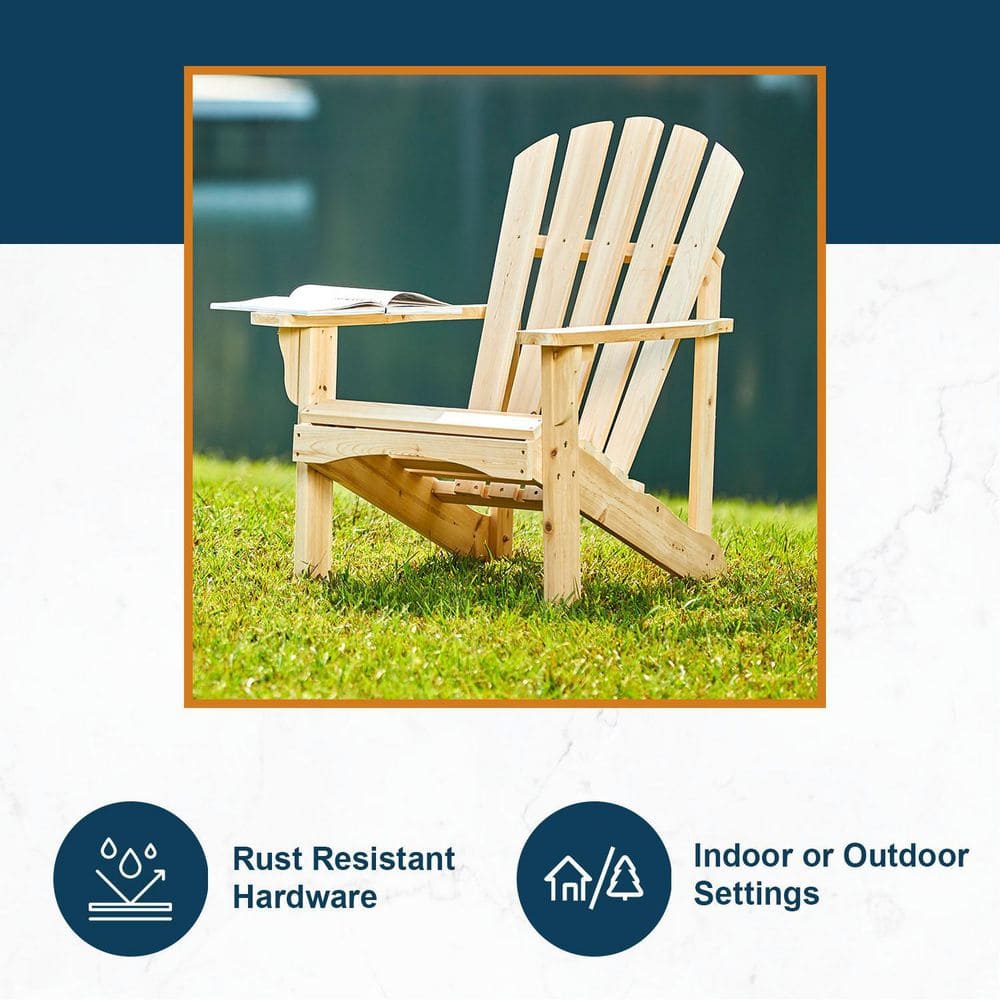 Natural Cedar Wood Adirondack Outdoor Chair with Wide Arms