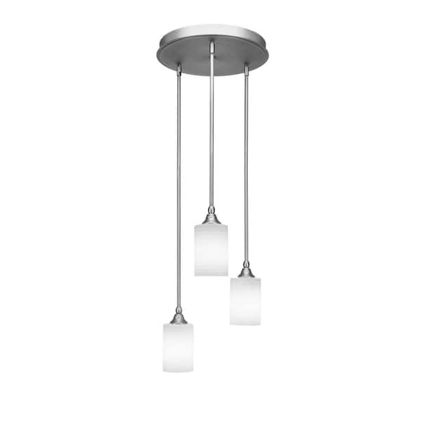 Unbranded Villa 60-Watt 18.5 in. 3 Light Brushed Nickel Stem Pendant Light with 4 in. White Matrix Glass Shade No bulbs included