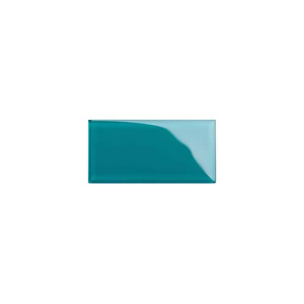 Giorbello Dark Teal Glass Subway Tile - 3 in. x 6 in. x 8 mm Tile Sample