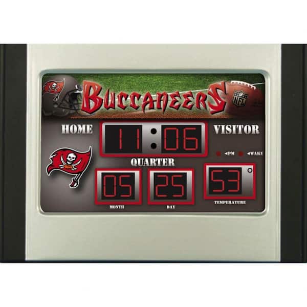 Team Sports America Tampa Bay Buccaneers 6.5 in. x 9 in. Scoreboard Alarm Clock with Temperature