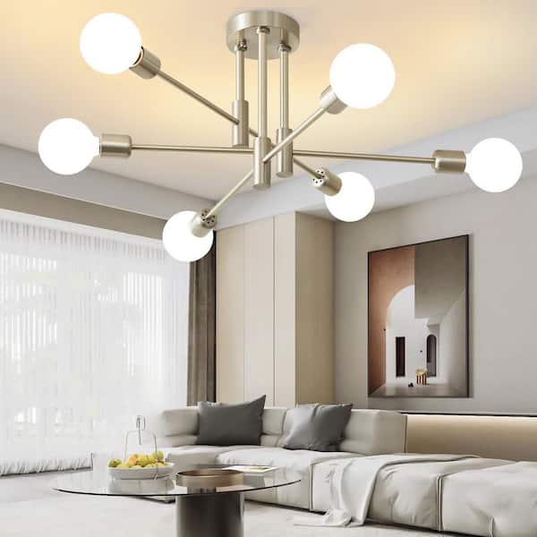 Deyidn 6-Light Vintage Nickel Linear Sputnik Chandelier Semi Flush