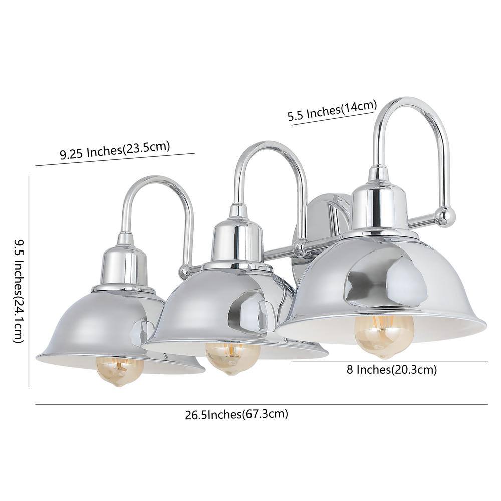 Frisco 26.5" Chrome Polished Metal 3-Light Vanity Fixture