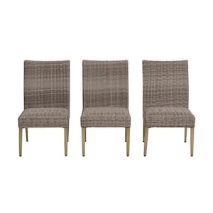 3 Stationary Light Brown Padded Wicker Wood Look Outdoor Dining Chair
