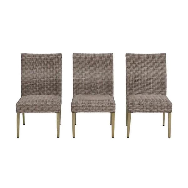 Hampton Bay 3 Stationary Light Brown Padded Wicker Wood Look Outdoor Dining Chair