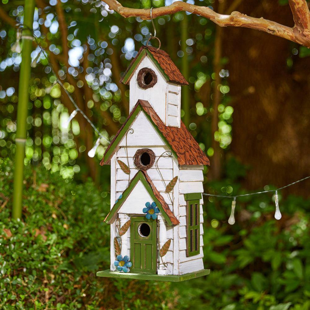 Oversized Distressed White and Green 3-Story Villa Wood Birdhouse